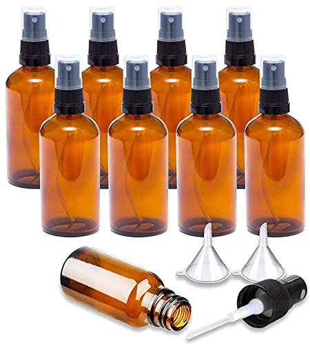 8PCS Flacon Vaporisateur Vide Verre Ambré, 30ML Bouteille Spray Verre Vide avec Pulverisateur de Brouillard Fine pour Huiles Essentielles, Parfums