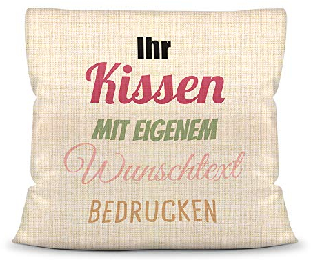 Print Royal Kissen selbst gestalten mit WUNSCHTEXT - individuell Bedruckt mit eigenem Text oder Namen - Personalisierte Geschenkidee/Kopfkissen mit Spruch beschriften - Kissen Leinenoptik - Natur