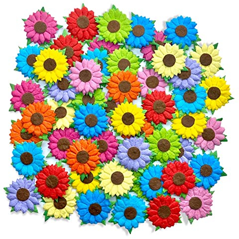Sonnenblumen-Papierblumen, Maulbeer-Papier, 3,2 x 3,2 cm, gemischte Farben, Papierblumen mit brauner Mitte, 50 Stück – ideal für Scrapbooking und kreative Bastelprojekte, Maulbeer-Papierblumen