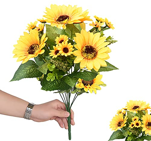 YELYAN 2pcs Künstliche Blumen Sonnenblumen Kunstblumen Sunflowers Plastik Blumen Sonnenblumen Kunstpflanzen Deko für Home Hotel Büro Hochzeit Garten Dekor, Blumenarrangement, Tischdekoration