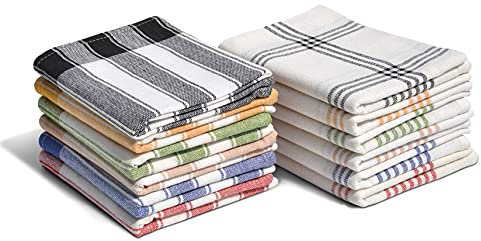 Home Linge Passion - Lot de 9 torchons de cuisine 100% coton - Multicolore - 50x70 cm