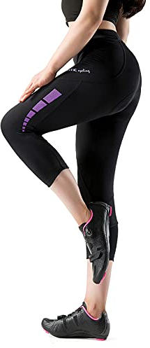 Santic Fahrradhose Damen Gepolstert 3/4 Radhose Damen mit Polster Radlerhose Damen mit Sitzpolster Radshorts/Bike Shorts für Damen Violett EU L