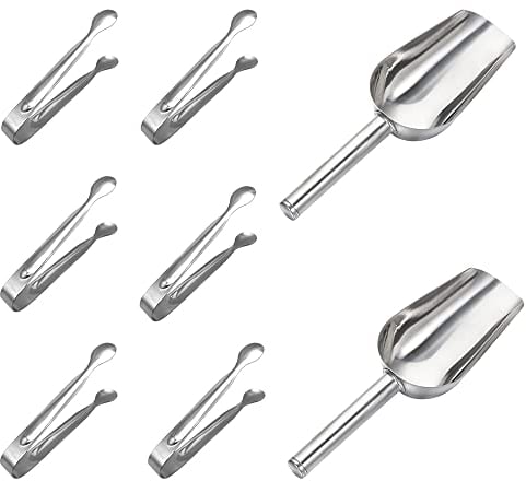 MZMing 6 piezas Pinzas para Dulces y 2 piezas Cuchara de Hielo Juego de Pinzas para Azúcar de Acero Inoxidable Pala de Comida Alicates para Cubitos de Hielo Chuches Barra Café Buffet Fiesta Cocina