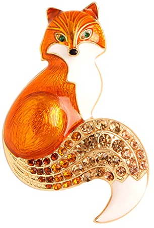 SM SunniMix Mode Emaille Fuchs Brosche Strass Pins für Rucksack Dekoration Geschenk Frauen Revers - Orange