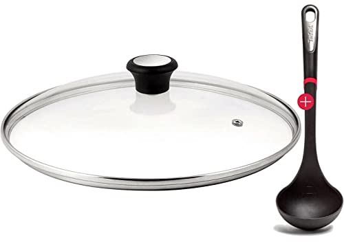 Tefal A43333 Edelstahl Glasdeckel 24cm (geeignet für alle pfannen mit 24 cm, auch Passend C69504 und C69506, Pfannendeckel Topfdeckel mit Dampföffnung, Hitzebeständig bis 175 °C) Transparent