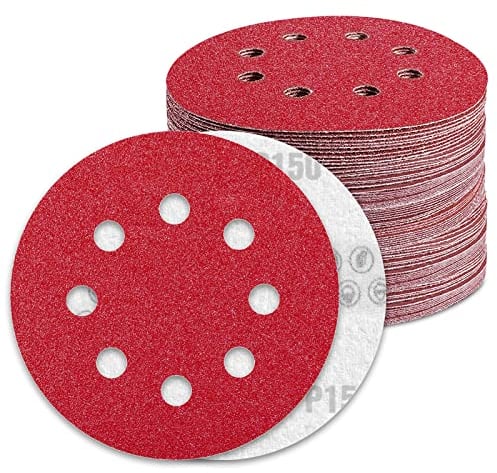Schleifpapier 125mm Klett 150 Körnung Schleifscheiben für 8 Loch Exzenterschleifer (100 Stück)