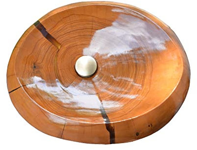 Verda Holz-Waschbecken Natur-Waschbecken Waschschale + Click-Clack-Ablaufventil (U101)