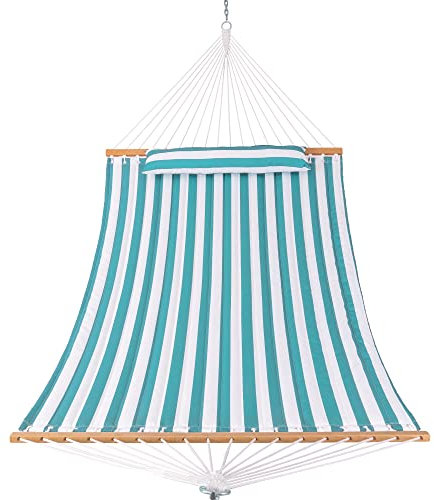 Harbourside Hammocks Quilted Fabric Hammock with Spreader Bar, 2 Person Double Hammock with Pillow and Chains, Hammock for Outdoor Outside Patio Poolside Backyard Beach 450 lbs Capacity，Sailor Stripe