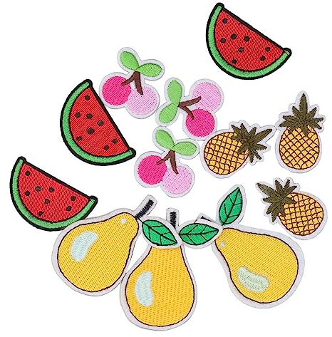 Aufbügler zum Aufbügeln mit Früchten, 12 Stück, Aufnäher, Kirsche, Ananas, Birne, Wassermelone, niedliches Muster, lebendige Farben, Aufbügler zum Aufbügeln für Taschen, Kleidung, Socken