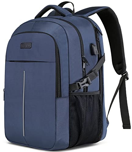 WENIG 17.3 Zoll Laptop Rucksack Herren 50L,Extra Groß Wasserdichte Arbeit Rucksack,Anti Diebstahl Business Reisen Laptoptasche mit USB Ladeanschluss Notebook Tasche Schulrucksack Herren Damen - Blau