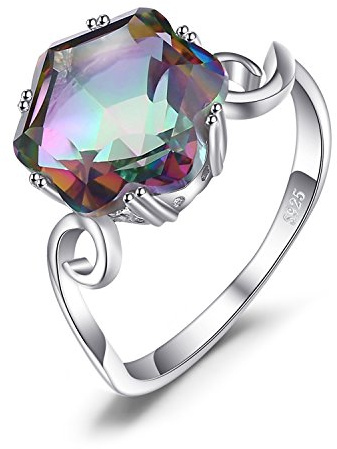 JewelryPalace Hexagon 5.7ct Echt Regenbogen Quarz Solitär Ring Damen, Große Naturstein Bunte Damenring Silber 925 Ring Promise Frauen Schmuck Mädchen 60