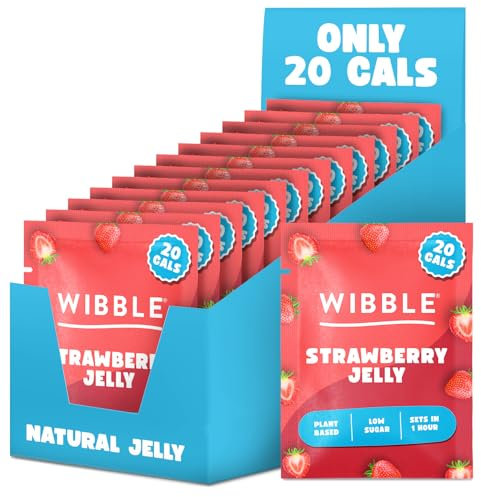 Wibble Jelly Crystals, Strawberry Natural Jelly Powders, Quick Set, 12 pack, Low Sugar, Plant-Based, Low Calorie Snack, Healthy Dessert, Serves 4, Vegan Jelly Crystals, Vegetarian Jello Powder, Sweets
