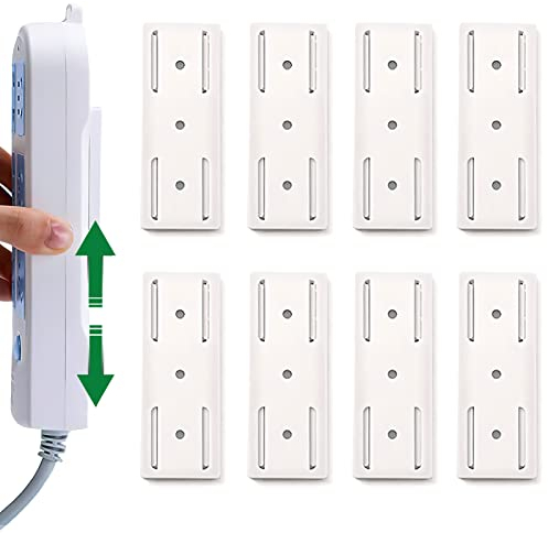 8 Stück Selbstklebender Stanzfreier Sockelhalter, Steckdosenleiste Halterung Power Strip Holder Steckdose Fixierer Wandhalterung Ständer für Steckdose Router Küche Organisieren(Weiß)