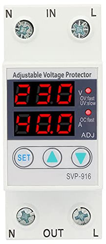 Protector de Voltaje Monofásico Inteligente, AC 230V 63A Ajustable Sobrevoltaje Bajo Voltaje Protector de Corriente para Electrodomésticos