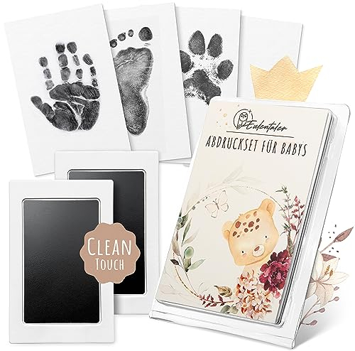 EULENTALER ® Das Baby Abdruckset I 0-6 Monate I Von Pädagogen empfohlen I Für Handabdruck, Fußabdruck & Pfotenabdruck I inkl. 2 Stempelkissen & 4 Abdruckkarten I Geschenk zur Geburt