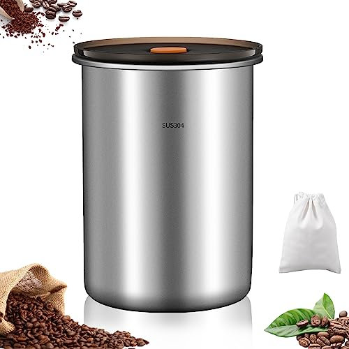 Mocoli Kaffeedose Luftdicht aus Edelstahl 1,75L, Vakuum Kaffee Dose,Kaffeebohnen Behälter aus Edelstahl mit Vakuumdeckel,für Tee Nüsse Kakao Länger und Frisch Bleiben