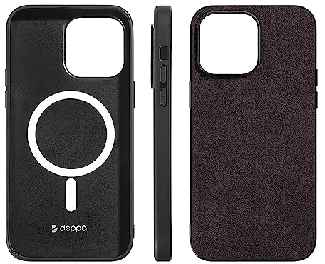Deppa Alcantara case for Iphone 14 Pro Max (6.7') Shockproof Slim Cover with Magsafe Wireless Charging [Genuine Italian Alcantara] Enhanced Camera Protection| (Blackberry-9008)