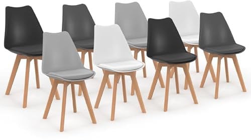 IDMarket - Lot de 8 chaises scandinaves SARA Mix Color Blanc x2, Gris Clair x2, Gris foncé x2, Noir x2