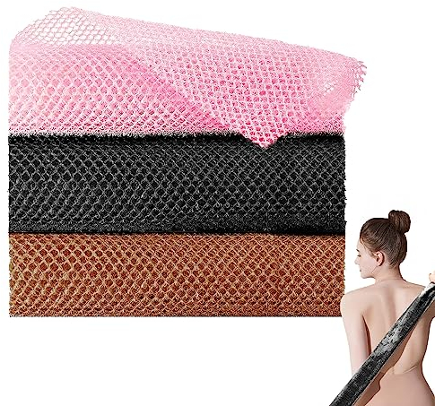 3 Stück Afrikanischer Netz Schwamm, Peeling Schwamm, Afrikanisches Langes Netz, Baden für Männer und Frauen (Schwarz, Rosa, Kaffee)