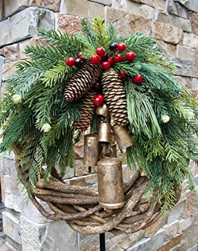Bauernhaus Weihnachtskranz Boho Kranz Reben Tannenzapfen Beeren Künstlicher Kranz Für Haustür Grand Tree Party-40CM