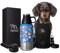 PET2GO Dog Travel Water Bottle (32oz) with Treat Holder & Detachable Bowls | Insulated, Portable Stainless Steel Water Dispenser for Pets | Dog Walking Accessory | Outdoor Doggie Beach Gear (Blue)