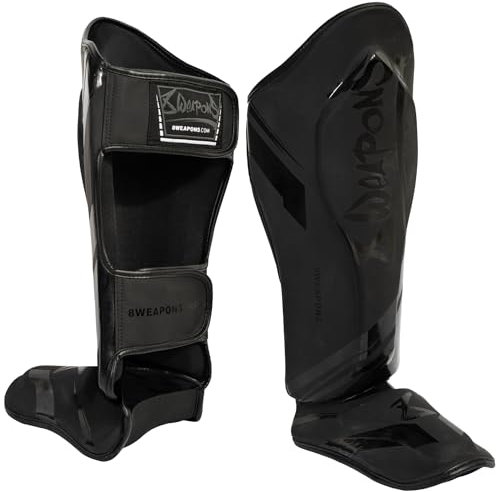 8 WEAPONS Schienbeinschoner Shift, Schwarz-matt, Größe XL, Training & Wettkampf, Hochwertiges Kunstleder und perfekte Dämpfung, Muay Thai, K1, MMA, Karate & Kickboxen