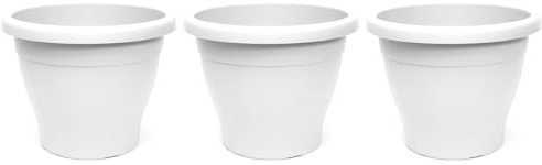 AC - Pack de 3 Macetas Mediterráneas - Plástico Resistente - Ideal para el Hogar, Plantas, Jardín, Decoración. - Cuidado de Plantas - Forma Redonda - 20 cm - Color Blanco