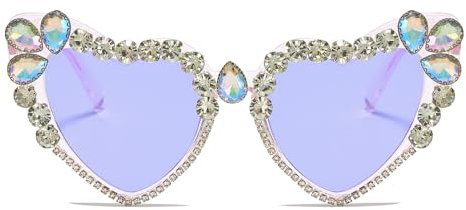LJCZKA Herz Sonnenbrille mit Strass Damen, Vintage Herz Sonnenbrille mit Strasssteinen Aesthetic Hochzeit Herzbrille Partybrille Frauen UV-Schutz