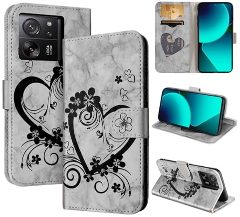CASAFUNY Handyhülle für Xiaomi 13T/Xiaomi 13T Pro Hülle Tasche PU Leder Flip Case Brieftasche Kartenfach Klapphülle Handytasche Case Schutzhülle für Xiaomi Mi 13T/13T Pro, Schwarz