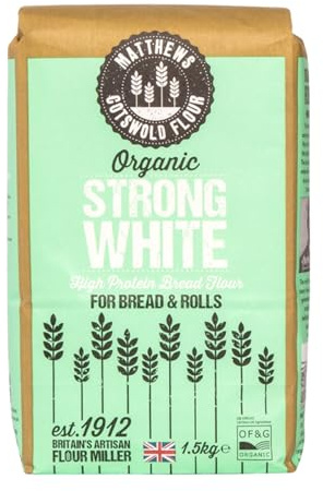 Matthews Cotswold Organic Strong White Flour | Baker's Grade High Protein Bread Flour | Specialty | Artisanal | Milled In Britain (1.5kg Bag (Single Bag))