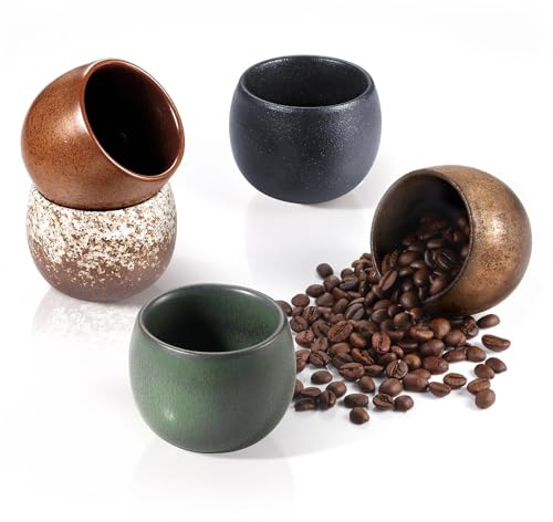 ecooe Espressotassen Set Dickwandig aus Steingut 5er set 90ml, Handgefertigt Kaffeetassen set, Teetassen Set Geschenke für Frauen Männer Beste freundin Partner, Weihnachtsgeschenke