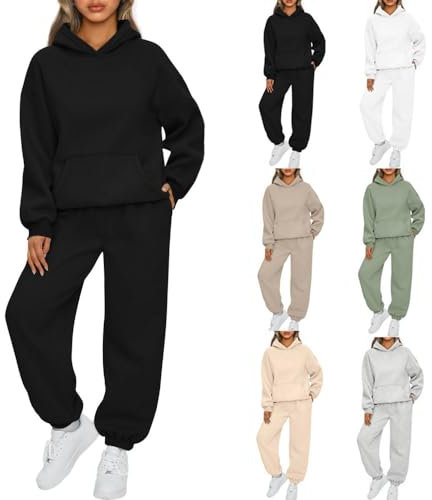 BAWUTZ Tuta da donna per il tempo libero con cappuccio, set tuta da jogging da donna, tuta per il tempo libero,felpa con cappuccio a maniche lunghe, tuta da donna per il tempo libero (M,Schwarz)