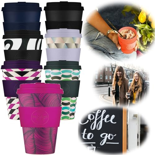LS-LebenStil Ecoffee Cup Otrobanda Pink Schwarz - 400ml - PLA Premium - Mehrweg Coffee to Go Becher mit Deckel - Kaffeebecher Trinkbecher Travel Mug Reisebecher Heiß-Getränke Autobecher leicht