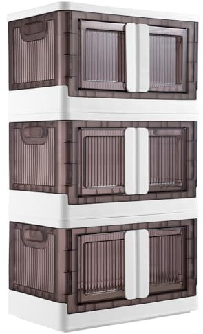 BAKAJI Scatole Portaoggetti con coperchio, Doppio Sistema di Apertura, Contenitori Pieghevoli Salvaspazio con Ruote, Scarpiera Impilabile, Armadio per Vestiti, Giocattoli, Libri, 3 x 45 Litri (Set 3)