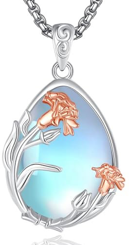 EUDORA Harmony Ball Collier de fleurs pour femme, argent sterling 925, pendentif fleur en or rose, pierre de lune, cadeau pour maman, épouse, fille, 55,9 cm
