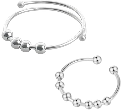 LuLiyLdJ 2 Stück Einfacher Anxiety Ring, Anti Stress Ring, Fidget Ring, Spinner Ring, Antistress Ring Verstellbar Geschenke Für Valentinstag