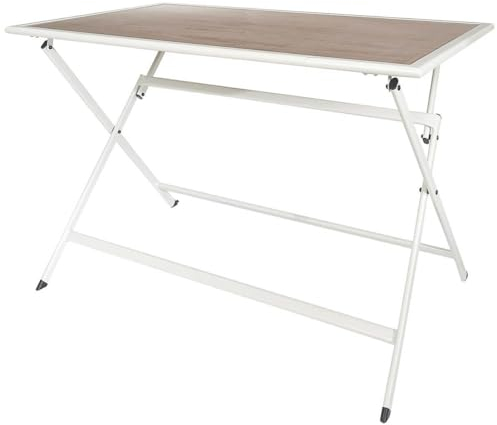 AltoBuy HANAE - Table Pliante de Jardin Rectangle en Métal et Verre Décor Imitation Bois