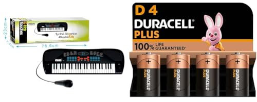 WS-Synthétiseur-49Touches-Teens-610600-66cm-Noir-IdéalPourLesDébutants-Musique-Instrument-IZZY-InitiationPiano-MusicienAmateurs-CableUSBInclus-Micro + Piles D Duracell Plus (lot de 4) - Alcalines 1,5V