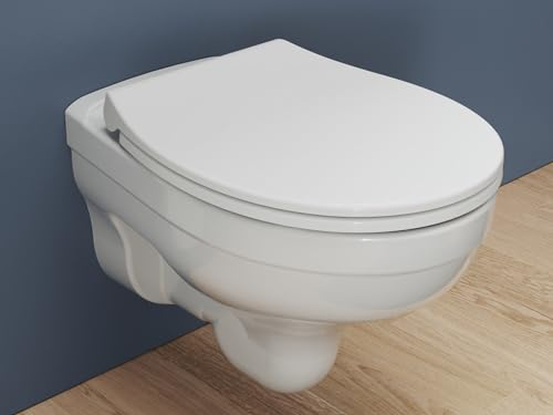 Aqua Bagno Inodoro colgante sin bordes con asiento de cierre suave, blanco, sin borde, inodoro de pared, sin cisterna