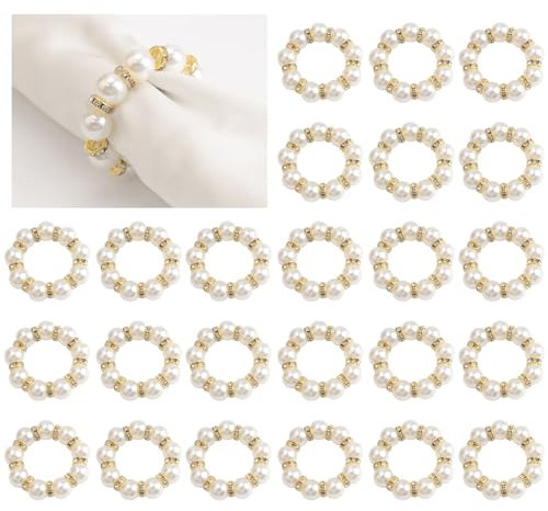 URROMA 36 St點k Perlen-Strass-Serviettenringe, Goldene Perlen-Serviettenhalter, Schnallen, Serviettenringe f黵 Hochzeitsfeier, Abendessen, Tischdekoration, 2,5 cm