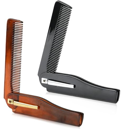 Folding Comb for Beard Hair, 2 Pieces Beard Comb Portable Folding Comb for Men Pocket Flip Combs for Men and Women, Butterfly Knife Comb Hair Combs for Men Small Comb Plastic Portable Travel Hair