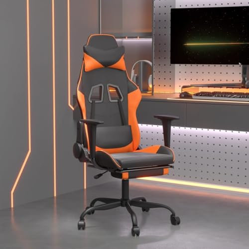 LAPOOH 3143659 Gaming-Stuhl mit Fußstütze, Kunstleder, Schwarz, Orange, Schreibtischstuhl, Gamerstuhl, Bürostuhl, Bürostuhl