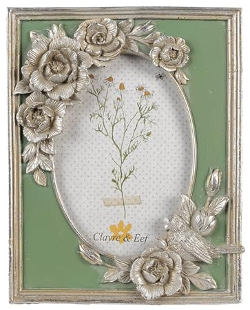 Clayre & Eef Bilderrahmen 10x15 cm Silberfarbig Kunststoff Glas Blumen Fotorahmen