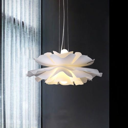 Wylolik Moderne Blütenblatt-Kronleuchter, nordische weiße Hängelampen, Schlafzimmerlampe, Blumen-Pendelleuchten mit Acryl-Lampenschirm, höhenverstellbarer Metalltisch, Kücheninsel-Dekoration kreatives