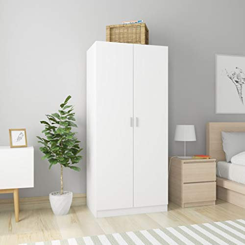 Willood Kleiderschrank mit 2 Türen Garderobenschrank Garderobe Schrank Dielenschrank Schlafzimmerschrank Weiß 80x52x180 cm Holzwerkstoff