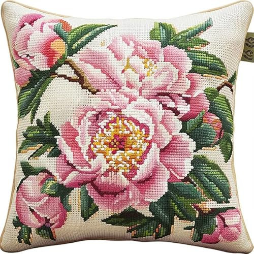 kitphoenix Cuscino da Ricamare Punto Croce Fiore Kit Punto Croce da Ricamare 40x40cm Cuscino Ricamato a Mano con Punto Croce Set Fai da te per Adulti Principianti per Arredamento Casa