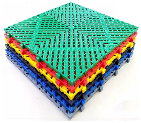 15,74 x15,74 x0,78 Modulare ineinandergreifende Bodenfliesen, 4 TLG. selbstentleerendes Design, ineinandergreifende Bodenmatten Terrassenfliesen für Bad, Garage, Deck, Abflusspool (Farbe: Blau,