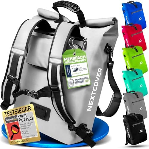 Nextcover® NEU 3in1 Fahrradtasche für Gepäckträger [PVC frei] - Gepäckträgertasche, Fahrradtasche Rucksack und Umhängetasche 25L I Fahrrad Tasche wasserdicht, Fahrradtaschen Gepäckträger