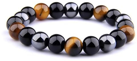 WLVinson 2 Stück Obsidian Armband,Schwarz Turmalin Stein Armband,Dreifacher Schutz Hämatit Armband,Natürliche Heilsteine mit Tigerauge,Verstellbare Armbänder,Geschenk für Ehemann,Freunde oder Vater