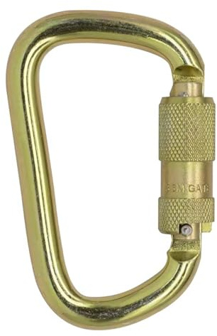 Automatisch schließender Karabiner, 45 KN = 4535 kg, robust, großer Clip, Kletterkarabiner, Drehverschluss, Karabiner für Klettern, Camping, Fitnessstudio, Rettung (CE-bewertet, D-Form), Gold